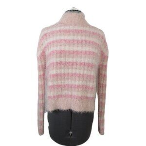 Candie's cozy and soft  pink striped fuzzy‎ mock neck sweater